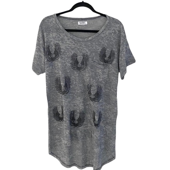 new Lauren Moshi ☻︎ Debbi Mini Eagle Pocket Tee ☻︎ Heather Grey Burnout ☻ M L - Picture 5 of 16